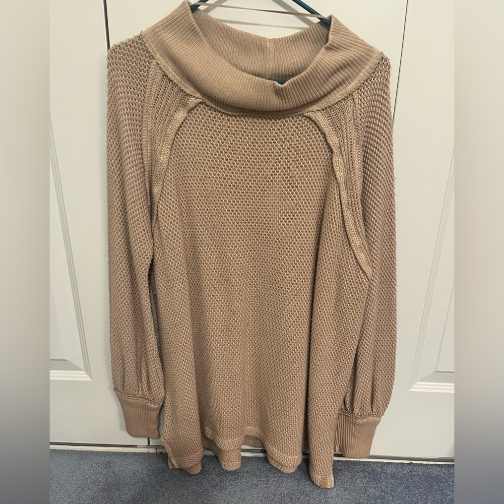 We The Free Tan Cowl Neck Sweater